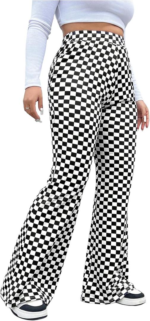 WDIRARA Women's Plus Size Newspaper Print Flare Pants High Waist Causal Long Pants Streetwear (XXXL)