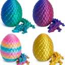 4 Pack 3D Printed Dragon Egg, Small Eggs with Dragon Inside, Articulated Crystal Dragon Fidget Toy, Desk Decor Pet, Mystery Figure Decor (Blue+Green+Candy+Gold)