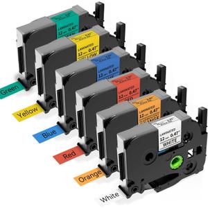 Anycolor Replace for Brother Label Maker Tape TZe TZ Tape 12mm 0.47 Laminated Color P Touch Label Tape for Brother PT-D210 PT-H110 PT-D220 PT-D610BT PT-D600, White/Orange/Red/Blue/Yellow/Green, 6-Pack
