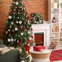 12 Pcs 3.15" Crochet Christmas Ball Ornaments Set with Wooden Chips and Ribbons Classic Red Green White Knitted Hanging Balls for Neutral Rustic Farmhouse Christmas Tree Holiday Xmas Decoration