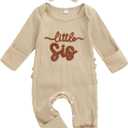 allshope Infant Baby Girl Fall Outfit Sweatshirt Romper Little Sister Lil Sis Long Sleeve Jumpsuit Newborn Clothes (Little Sis Beige, Newborn)