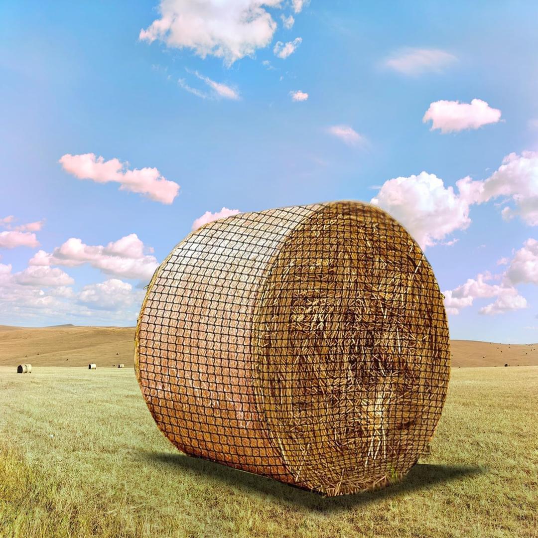 7 * 7ft Heavy Duty Slow Feeding Horse Hay Net - 1.75-inch knotless Design Saves 60% hay, 800 lbs Weatherproof Round Bale Feeder for Cattle/Goats/Sheep (7ft)