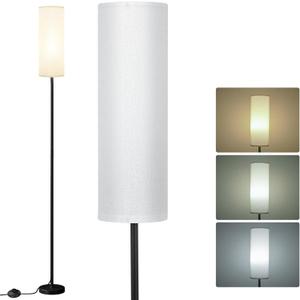 Frideko Floor Lamp with White Shade, Simple Design with Foot Pedal Switch, Small Tall Lamps for Living Room Bedroom Office, Corner Floor Stand Light with Black Pole Lamp (No Bulb/No Remote)