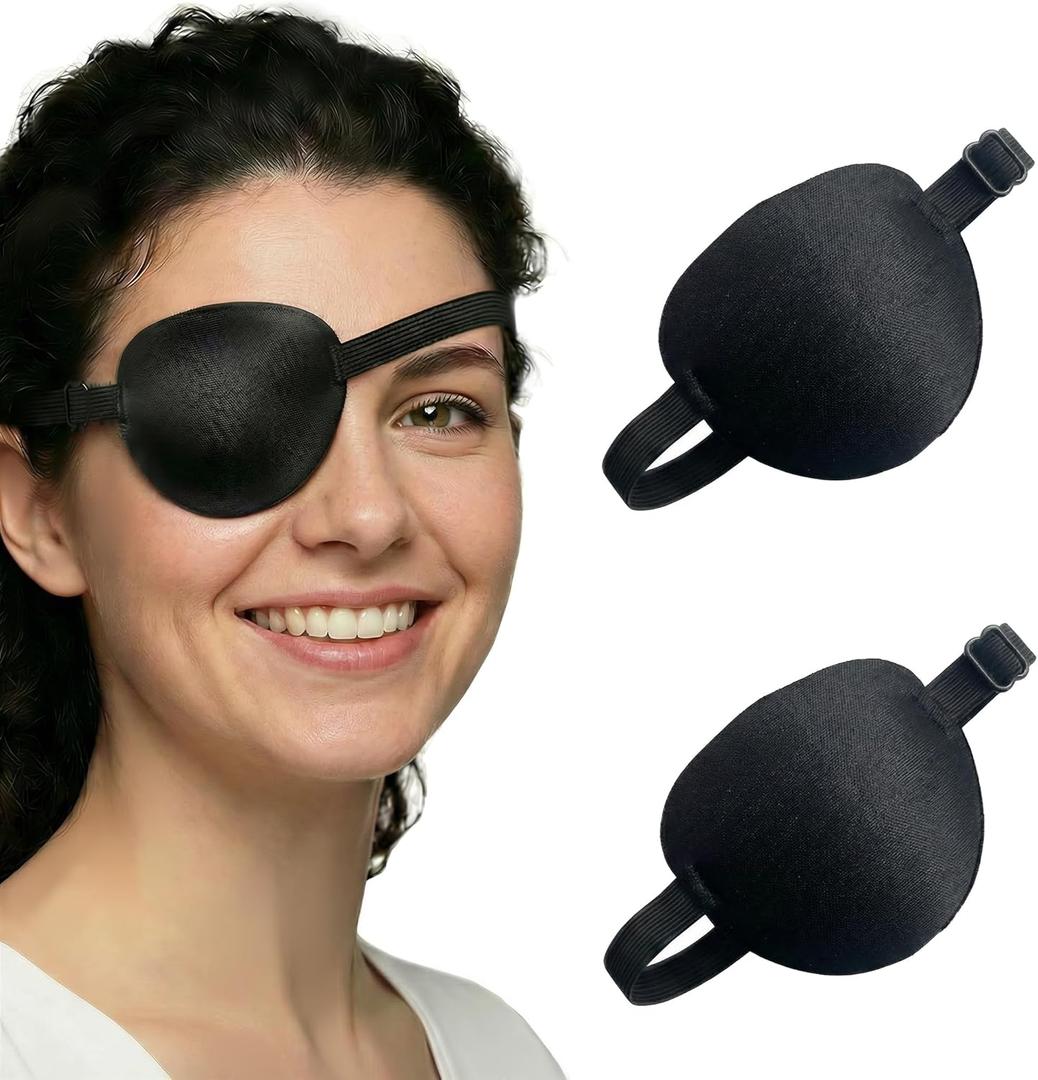 Adjustable Medical Eye Patch Set, 2PCS Comfortable Black Eye Patch for Left or Right Eyes, Reusable Amblyopia Eye Cover for After Surgery Recovery