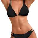 Vivola Women Two Piece Triangle Bikini Sets Sexy Adjustable Straps Back Tie Swimsuit Trendy Double-Strap Bathing Suits for Beach and Pool Black Size S