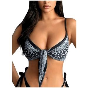SOLY HUX Bikini Tops for Women Paisley Print Tie Front Swimsuit Bathing Suit Tops, M