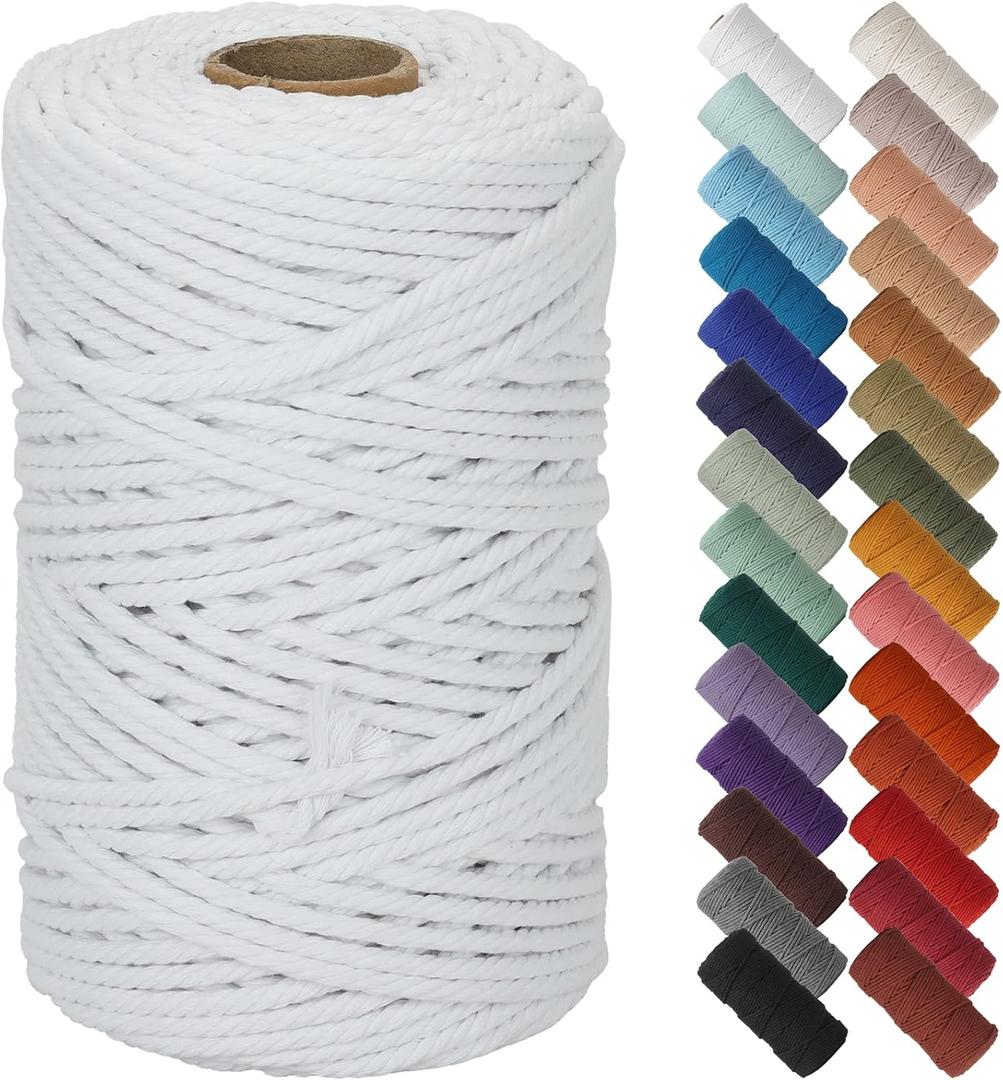 NOANTA White Macrame Cord 5mm x 109yards, Colored Macrame Rope Cotton Rope Macrame Yarn, Colorful Cotton Craft Cord for Wall Hanging, Plant Hangers, Crafts, Knitting