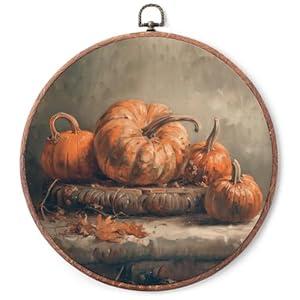 10"x10" Rustic Round Canvas Prints - Pumpkins Wall Hanging Prints Frame - Autumn Vintage Canvas Wall Art Decor Gifts For Friends Family - Home Room Office Fall Aesthetics Decorations - A06
