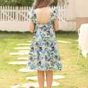 Girls Summer Dresses Boho Floral Print Cute Layer Ruffle Sleeve Hawaiian Casual Sundress Dress 12-13 Years (Tropical Plants)