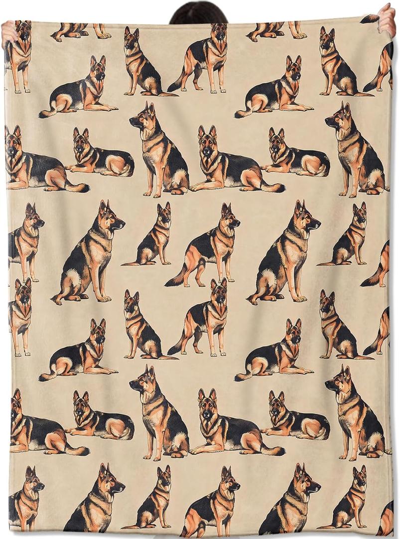 German Shepherd Blanket Gifts for Kids Women Adult Girls,Cartoon Puppy Dog Throw Blankets,Soft Comfy Lightweight for Home Couch Bed Sofa Farm Cool Decor,Playful Pet Art 60x80in (80x60 Inch)