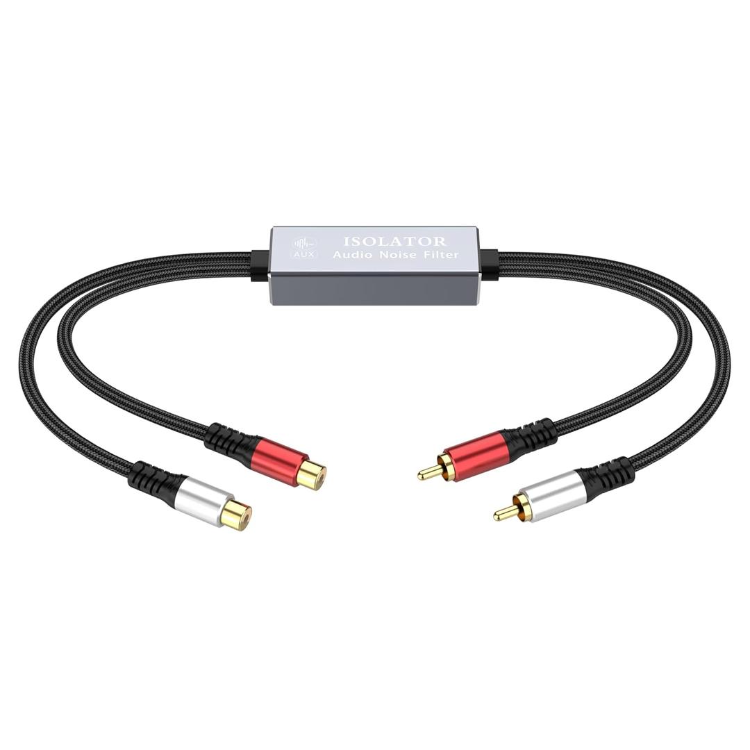 TEKERA RCA Ground Loop Isolator - Audio Filter with Dual Channel, Amplifier Noise Filter for Car Audio/Home Stereo System, High-Fidelity Sound Eliminating Buzzing Noise