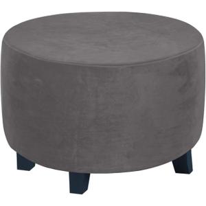 H.VERSAILTEX Round Ottoman Slipcover Ottoman Covers Slipcover Footstool Protector Covers Storage Stool Ottoman Covers Stretch with Elastic Bottom, Feature Real Velvet Plush Fabric (Medium, Gray)