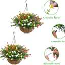 Artificial Hanging Plants Flowers with Basket 2 Packs, Artificial Hanging Flowers for Outdoors, Faux Hanging Plants Outdoor, Yellow+Purple+White+Orange+Pink+Red