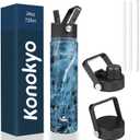 Insulated Water Bottle 24oz Stainless Steel Sport Bottles with 3 Lids,Marble Ocean