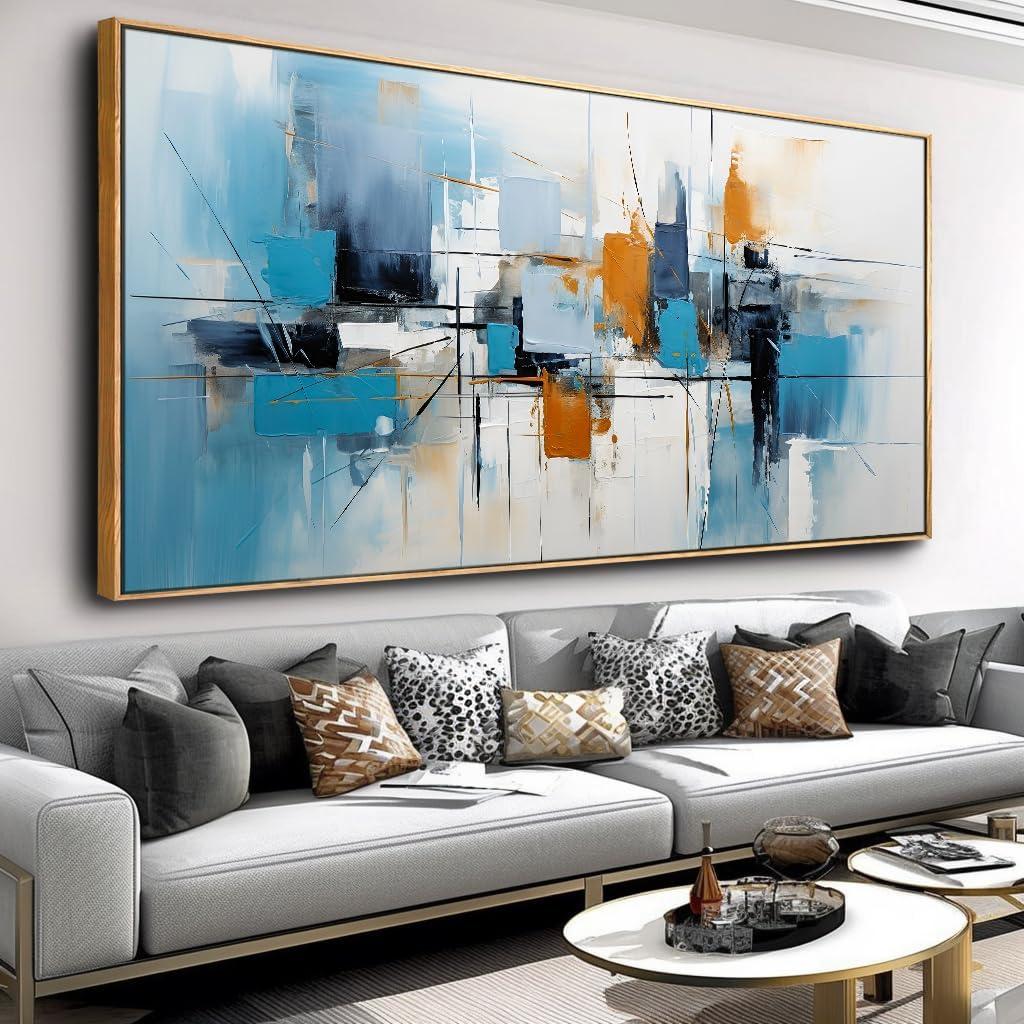 Wall Art Abstract Wall Decor Blue Orange Colorful Canvas Painting Modern Artwork for Living Room Bedroom Dining Room Home Office Decor 24"x48" with Framed (48L" x 24W", Abstract03)