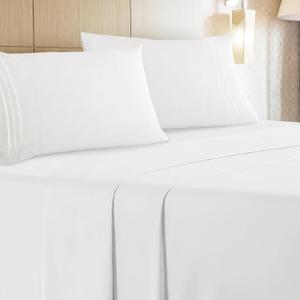 Queen Sheets Set of 4-100% Microfiber Queen Size Sheets with Extra Soft and Wrinkle Free - Set of 4 for Queen Size Bed with Deep Pockets - White