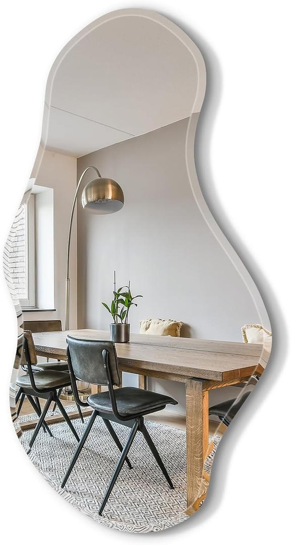 USHOWER Irregular Wall Mirror 20"x36", Frameless Wavy Mirror with Beveled & Polished Edge, Wall Mirrors Decorative for Bathroom, Bedroom, Living Room, Entryway, Cloakroom Renovation
