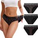 INNERSY Period Underwear for Women Cotton Lace Leakproof Menstrual Hipster Panties Bikini Briefs 3-Pack (Medium, Blossom Star)