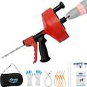 Drain Snake 25 Ft with Drill Attachment, Auto Feed 1/4 Inch Plumbing Snake for Sink, Shower & Tub Clogs, Manual or Drill-Powered Drain Auger, with Gloves, Safety Glasses & Storage Bag