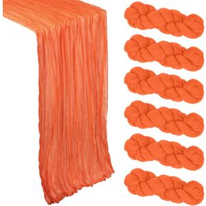 6 Pack Orange Cheesecloth Table Runner 10Ft Spring Gauze Cheese Cloth Table Runner 35x120 Inch Boho Sheer Rustic Fabric for Party Decor Baby Shower Wedding Holiday Decorations