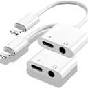 Apple MFi Certified 2-in-1 Lightning to 3.5mm Headphone Jack Adapter,Fast Charger&Aux Audio Splitter Dongle for iPhone-Car AUX,Home,Gym,Travel,Compatible with iPhone 14/13/12/11/XR/X/8/7,2Pack,White