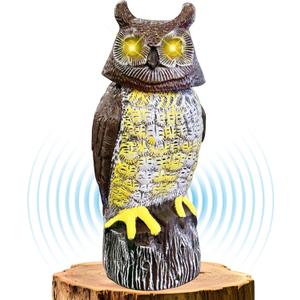 Solar Powered Owl with Motion Detection, Silent Mode, Flashing Eyes, Rotatable Head and Realistic Hoots, Plastic Owl Decoration for Home, Garden, Patio and Fence