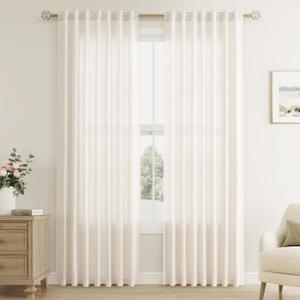Natural Cream Linen Curtains 84 inch Long 2 Panels Semi Sheer Light Filtering Living Room Panels Back Tab Rod Pocket Beige Neutral Country Rustic Farmhouse Drapes for Bedroom 52x84