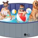 Dog Pool for Large Dogs, Kiddie Pool Hard Plastic, Dog Bathtub Portable, Foldable Pool for Dogs Slip-Resistant (Dark Gray, XL-64"x12")