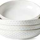 LE TAUCI Pasta Bowls 42oz, Large Salad Bowl, Ceramic Embossment Stoneware Serving Plate for Fruits, Noodle, Dinner, House-warming Wedding Present - 9 Inch, Set of 3, Arctic White