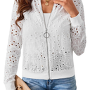 SweatyRocks Women's Bomber Jacket Eyelet Embroidery Long Sleeve Casual Hollow Out Lightweight Zipper Up Jacket L