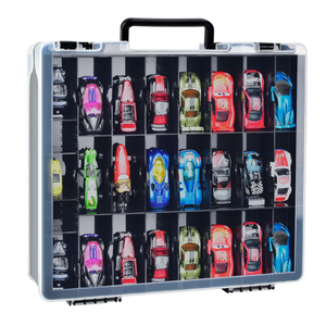 Double Sided Toy Storage Organizer Case for Hot Wheels Car, for Matchbox Cars, for Mini Toys, for Small Dolls. Carrying Box Container Carrier with 48 Compartments  Black (Box Only)