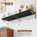 Deep Wall Shelves 55"W x 12"D Engineered Wood Floating Shelves for Wall, Sturdy Metal Bracket(Gold) Bookshelves Home Decor Storage for Living Room Bedroom Bathroom Kitchen, Set of 2, Black Finish