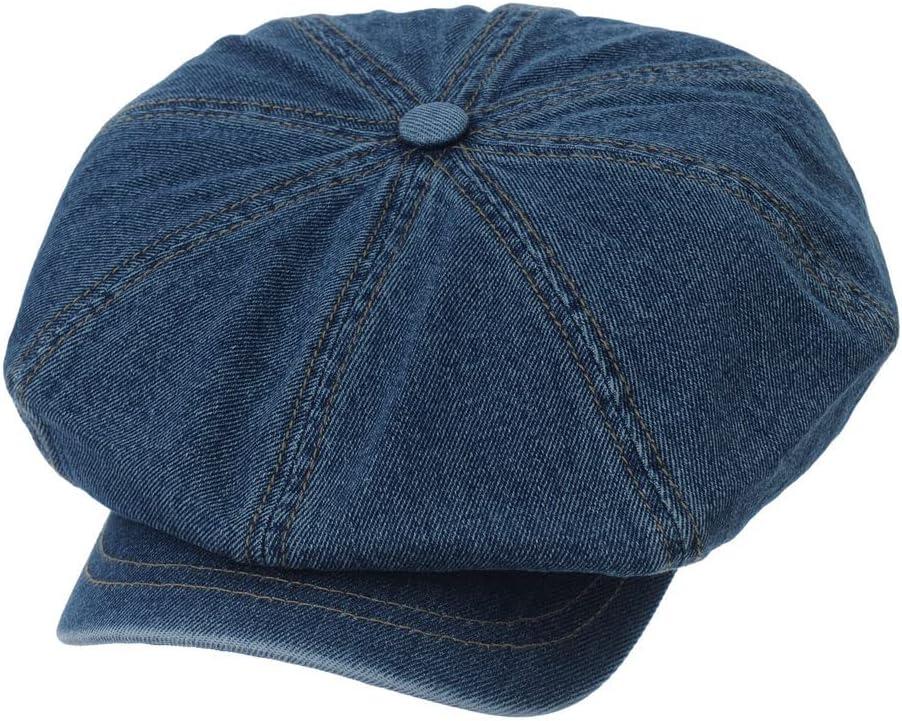 WITHMOONS Denim Cotton Newsboy Hat Baker Boy Beret Flat Cap KR3613 (Medium, Darkblue)