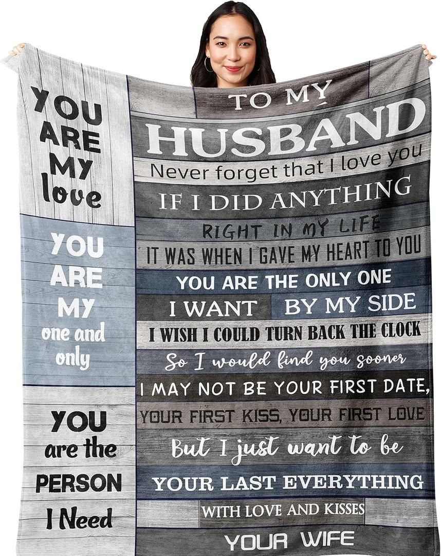 Gifts for Him/Husband/Men,Husband Birthday Gift from Wife,Anniversary Romantic Presents I Love You Gifts Blanket 60x50in (Husband Gift)