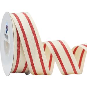 MEEDEE Natural Cotton Stripes Fabric Ribbon 1 inch Red and White Stripe Ribbon for DIY Crafts, Gift Wrapping Home Decor Sewing (10 Yards)