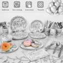 HOWAF 97pcs Silver New Years Decorations Party Tableware Set, Serves 12, New Years Plates and Napkins Cups New Year Eve Party Tablecloth Cutlery Disposable Dinnerware Set for NYE Decorations 2026