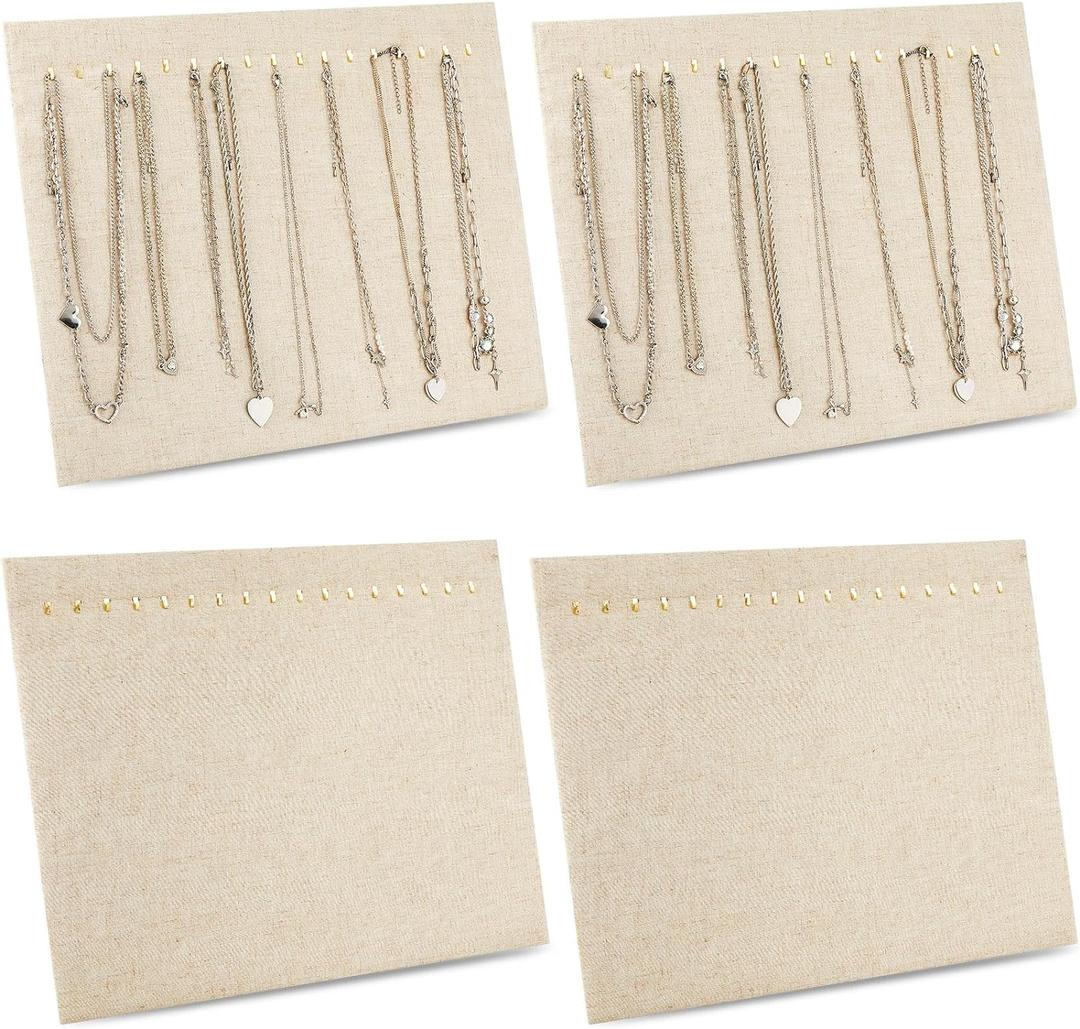 Juexica 4 Pack Necklace Display Stands for Selling with 17 Hooks 15" x 12" Velvet Jewelry Display Necklace Holder Organizer for Vendors Events Jewelry Pendants Home Stores Showcase Stands(Flaxen)