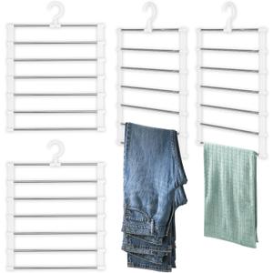 4Pcs Multi Layer Foldable Trouser Hanger Space Saving Versatile Pants Rack for Skirt Scarf Towel Bed Sheet Tie and Belt