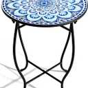 Round Side Table, Indoor Outdoor Small Side Table, Weather Resistant Black Metal Side Table for Livingroom Patio Balcony Yard Porch Garden, 14 Diameter and 17 H Patio Accent Table Plant Stand