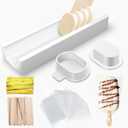 3 Inch Cakesicle Cutter and Cake Pop Mold Set with 8.7in Tray, 100 Wooden Sticks & 100 Bags, Silicone Cakesicle Mold for Homemade Cake Pops, Baking, Birthdays and Party Desserts (White)