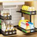 Under Sink Organizer 2-Pack, Metal 2-Tier Pull-Out Cabinet Shelf with Slide-Out Mesh Drawers, Height Adjustable, Space-Saving Under Sink Storage Racks for Kitchen, Bathroom, Laundry Room (Black)