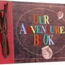 Photo Album Scrapbook, Photo Book,Adventure Book,Our Adventure Book Scrapbook with Colorful Cover 3D Letters Up Travel Scrapbook for Memory Record，Handmade DIY Family Scrapbook Album 40page Retro