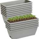 12Pcs 17Inches Rectangle Planter Box with Drainage Holes and Trays Plastic Planters Flower Boxes Pots for Indoor Outdoor Plants Patio Garden Home Decor Porch Yard (Gray)