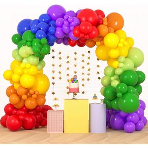 RUBFAC 189pcs Rainbow Balloon Garland Arch Kit, 7 Assorted Colors 5/12/18 Inch Latex Balloons for Birthday Party Baby Shower Wedding Anniversary Decoration