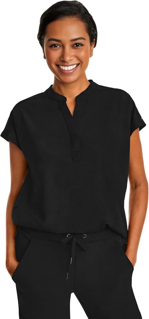 Healing Hands Women's Scrub Top Relaxed Fit Journey Top - 2 Pockets with Knit Details, Dolman Sleeve and Rounded Hem - 2152, XXS