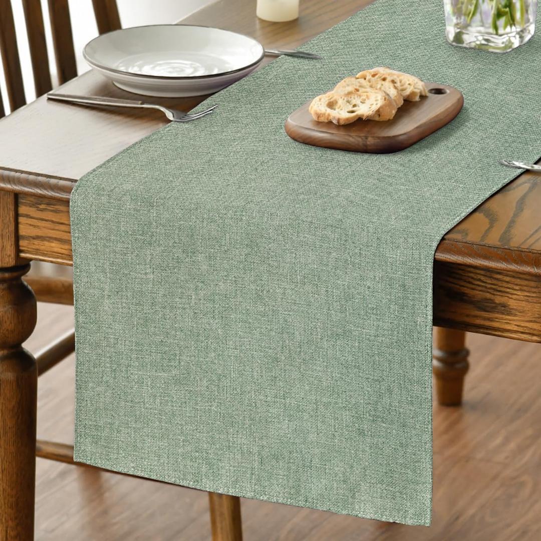 Artoid Mode Sage Green Table Runner, Seasonal Spring Summer Washable Kitchen Dining Table Decoration for Home Party Decor 13x108 Inch