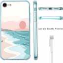 Case for iPhone SE2/SE3/7/8 with Minimalistic Design,Aesthetic Boho Summer Beach Sunset Pattern for Men Women,Clear Slim Soft TPU Bumper Case,4.7(Beach,7)