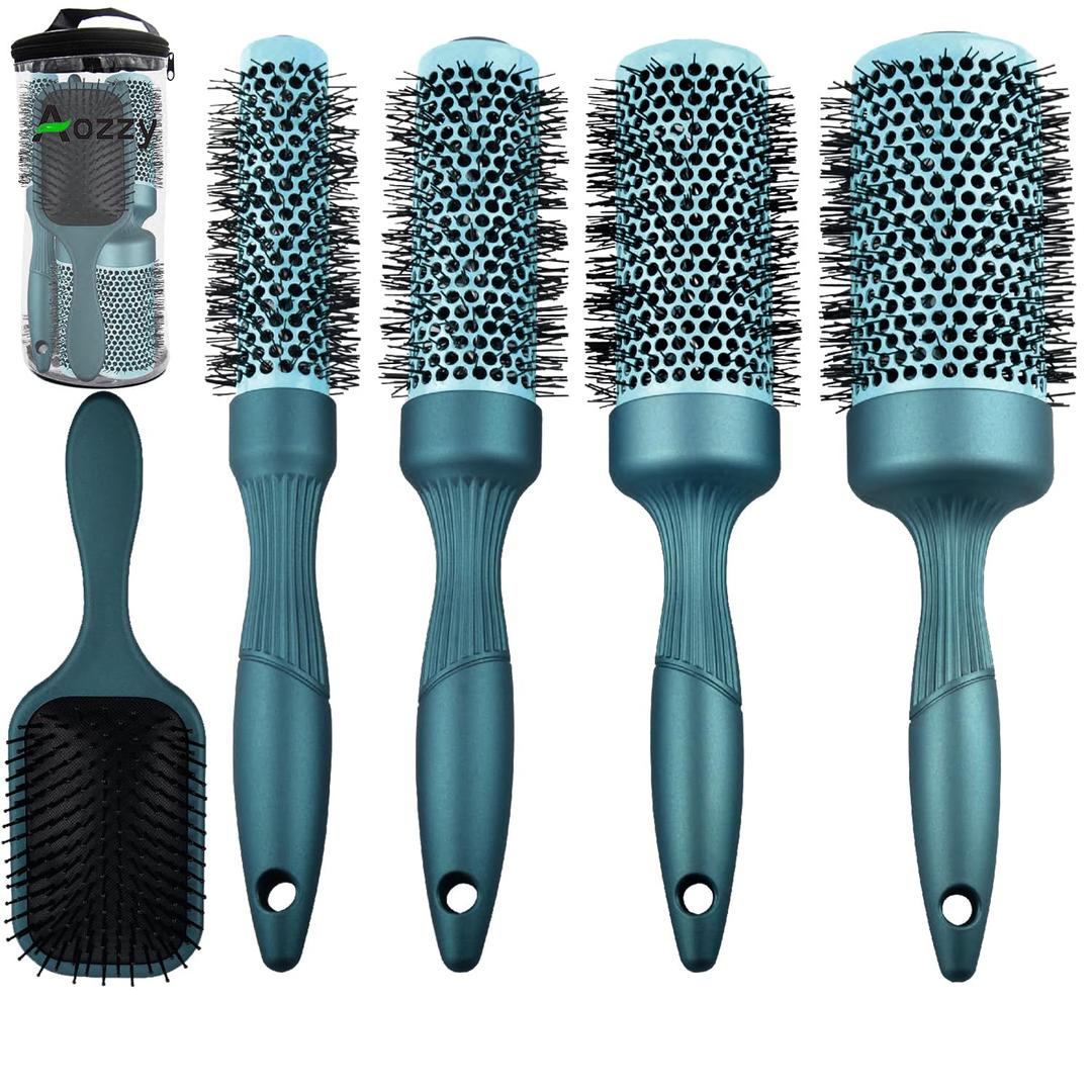 5pcs Round Brush for Blow out Professional Round Hair Brush for blow drying Leaves Hair Shiny Heat Styling Brush 5 Different Sizes Works Very Well with The Blow Dryer