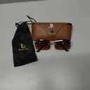 Rimless Designer Sunglasses for Men and Women, Retro Rectangle Sunglasses with Premium Leather Case, Brown/Gold