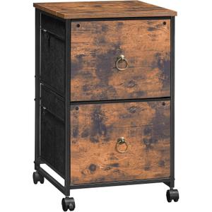 HOOBRO 2 Drawer Mobile File Cabinet, Rolling Printer Stand, Vertical Office Filing Cabinet for Home Office, A4/Letter Size, Nonwovens Drawer, Rustic Brown BF20WJ01